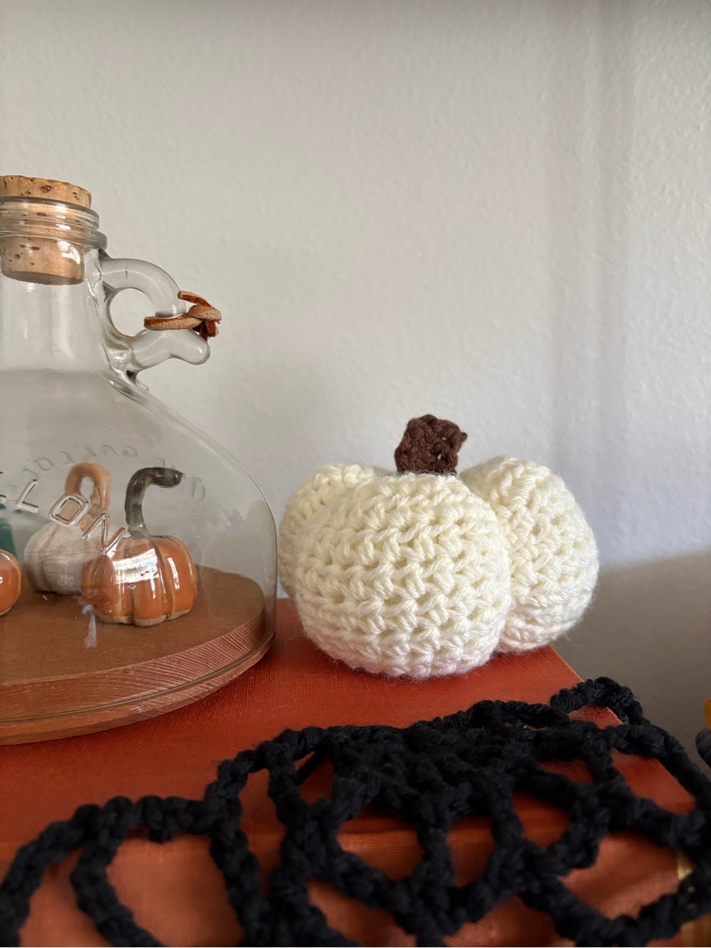 90s Vintage Halloween Small Cream Pumpkin Crochet